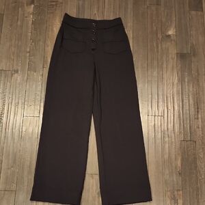 HALARA Black High-Rise Wide-Leg Pants with Button Front